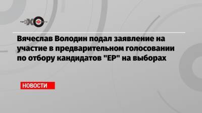 Вячеслав Володин подал заявление на участие в предварительном голосовании по отбору кандидатов «ЕР» на выборах
