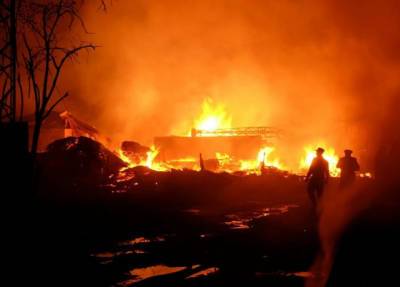Тушили всю ночь почти без воды: в Екатеринбурге сгорела пилорама и садовые дома