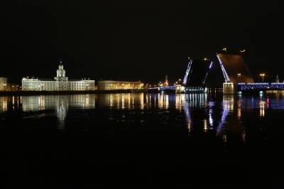 На Дворцовом мосту включили золотую подсветку в честь «Зенита»