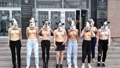 Россиянки разделись у здания Минсельхоза в защиту коров