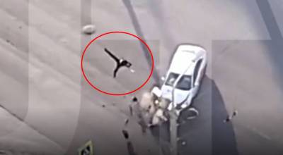 Опубликовано видео страшной аварии с мотоциклистом и такси в Уфе
