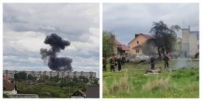 Самолет упал рядом с жилыми домами, черный дым видно издалека: первые кадры авиакатастрофы в Беларуси