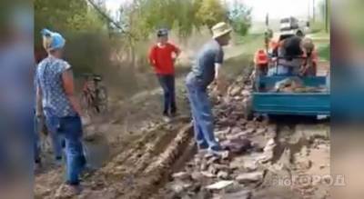 Жители Козловского района сами строят до своей деревни дорогу из камней: “Как в годы войны”