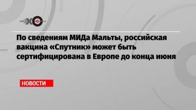 По сведениям МИДа Мальты, российская вакцина «Спутник» может быть сертифицирована в Европе до конца июня