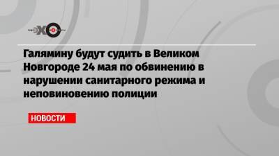 Галямину будут судить в Великом Новгороде 24 мая по обвинению в нарушении санитарного режима и неповиновению полиции
