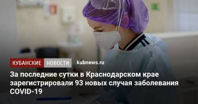 За последние сутки в Краснодарском крае зарегистрировали 93 новых случая заболевания COVID-19