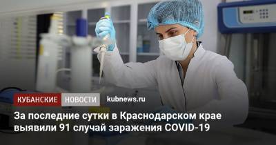 За последние сутки в Краснодарском крае выявили 91 случай заражения COVID-19