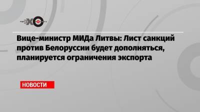 Вице-министр МИДа Литвы: Лист санкций против Белоруссии будет дополняться, планируется ограничения экспорта