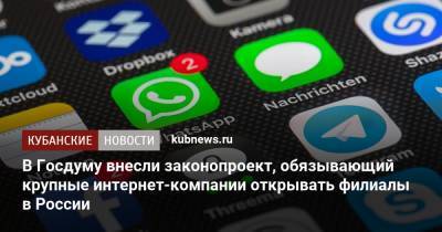 В Госдуму внесли законопроект, обязывающий крупные интернет-компании открывать филиалы в России
