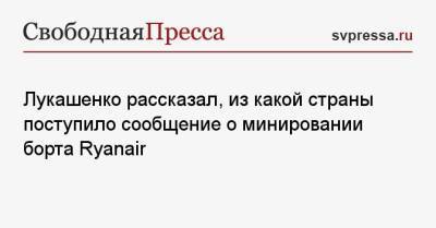 Лукашенко рассказал, из какой страны поступило сообщение о минировании борта Ryanair