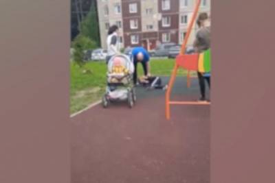 Видео: мужчина бьет в лицо лежащего мальчика на детской площадке в Сиверском