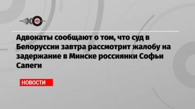 Адвокаты сообщают о том, что суд в Белоруссии завтра рассмотрит жалобу на задержание в Минске россиянки Софьи Сапеги