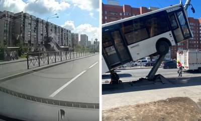 Появилось видео, как автобус влетел в столб