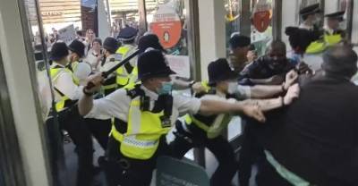 Дубинки и собаки полиции не помогли: В Лондоне сотни протестующих против ковид-паспортов захватили торговый центр