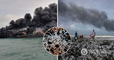 На Шри-Ланке загоревшееся судно устроило крупнейшее загрязнение в истории. Фото