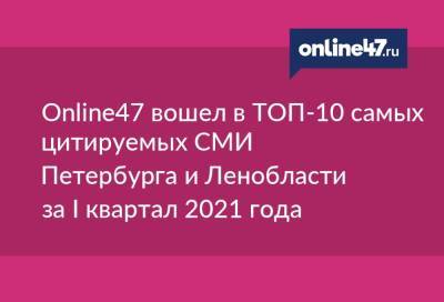 Online47 вошел в ТОП-10 самых цитируемых СМИ Петербурга и Ленобласти за I квартал 2021 года