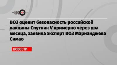 ВОЗ оценит безопасность российской вакцины Спутник V примерно через два месяца, заявила эксперт ВОЗ Марианджела Симао