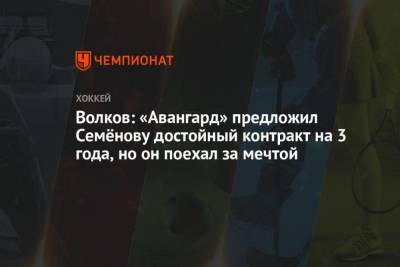 Волков: Авангард предложил Семёнову достойный контракт на 3 года, но он поехал за мечтой