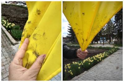 Украинец вытер грязные руки об государственный флаг, фото: светит тюрьма