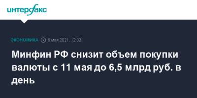 Минфин РФ снизит объем покупки валюты с 11 мая до 6,5 млрд руб. в день