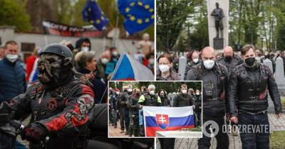В Чехии байкеров Ночных волков встретили протестом - видео