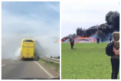 Видео начала пожара в рейсовом автобусе на трассе Киев-Одесса: "сгорел весь багаж"