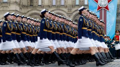 Военный парад, посвященный 76-й годовщине Победы в Великой Отечественной войне 1941-1945 годов. Девушки-военнослужащие на Парадах Победы