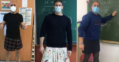 Испанцы-учителя пришли на работу в юбках, протестуя против исключения ученика из школы (видео)