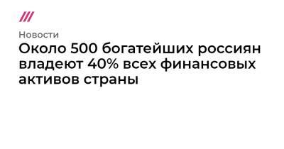 Около 500 богатейших россиян владеют 40% всех финансовых активов страны