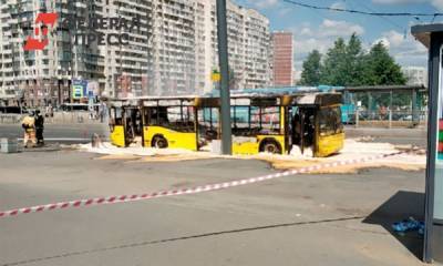 В Петербурга рейсовый автобус сгорел прямо на проезжей части