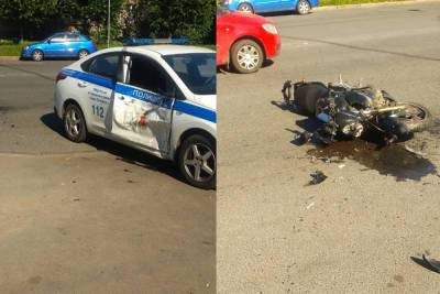 Мотоциклист на скорости влетел в патрульный автомобиль в Кировском районе Петербурга