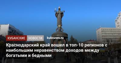 Краснодарский край вошел в топ-10 регионов с наибольшим неравенством доходов между богатыми и бедными