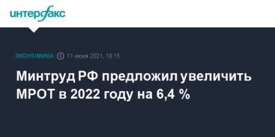 Минтруд РФ предложил увеличить МРОТ в 2022 году на 6,4 %
