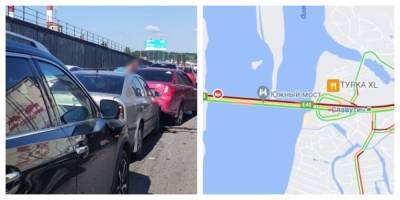 В Киеве на мосту столкнулись шесть машин, кадры с места: "Движение затруднено"