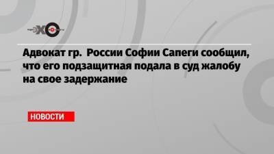 Адвокат гр. России Софии Сапеги сообщил, что его подзащитная подала в суд жалобу на свое задержание