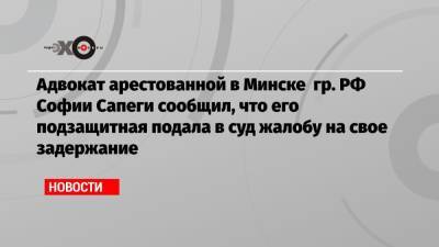 Адвокат арестованной в Минске гр. РФ Софии Сапеги сообщил, что его подзащитная подала в суд жалобу на свое задержание