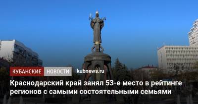 Краснодарский край занял 53-е место в рейтинге регионов с самыми состоятельными семьями