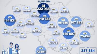 Карта вакцинации: ситуация в областях Украины на 16 июня