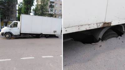 В Воронеже под «Газелью» посреди дороги провалился асфальт