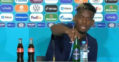 Косплей Роналду. Погба спрятал бутылку пива со стола на пресс-конференции (видео)