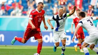 Сборная Россия забила первый гол на Евро-2020 и обыграла финнов в первом тайме