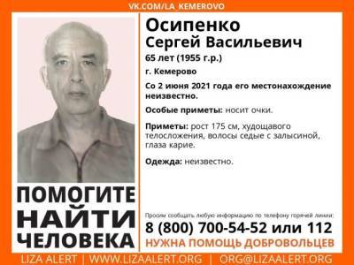 В Кемерове две недели ищут пропавшего мужчину в очках