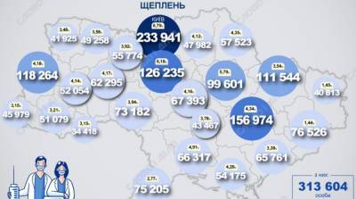 Карта вакцинации: ситуация в областях Украины на 17 июня