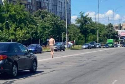 "Просто жарко": в Киеве посреди трассы разгуливал голый мужчина