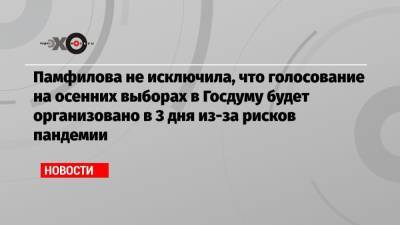 Памфилова не исключила, что голосование на осенних выборах в Госдуму будет организовано в 3 дня из-за рисков пандемии