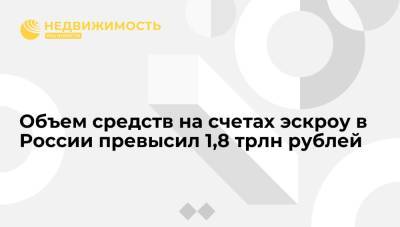 Объем средств на счетах эскроу в России превысил 1,8 трлн рублей