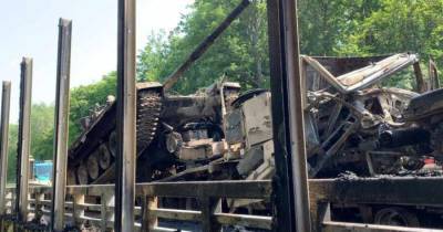 В Польше сгорели танки во время транспортировки