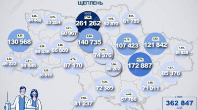 Карта вакцинации: ситуация в областях Украины на 22 июня