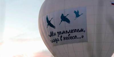 Активисты Российского движения школьников запустили баннер с журавлями в память о погибших в войне