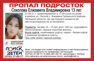 13-летняя девочка пропала в Липецкой области